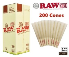 Authentic RAW Organic 1 1/4 Size Pre-Rolled Cones 200 Pack US Fast Shipping picture