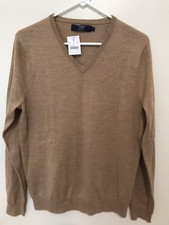 J. Crew V Neck Pullover 100% Merino Wool Sweater Camel Tan size XS picture