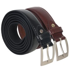 Leatherboss Genuine Leather Men Big and Tall Dress Belt Set of 2 (Black & Brown) picture