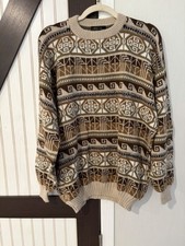 San Miguel Vintage Alpaca Wool Geometric Sweater Mens Large Brown Neutral Peru picture