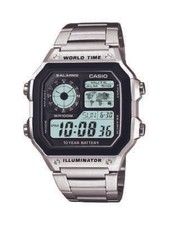 Casio Men's Quartz Multifunction Silver-Tone Bracelet 42mm Watch AE1200WHD-1A picture