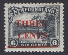 NEWFOUNDLAND 160v NSSC161c 1929 3c ON 6c SURCHARGE SHIFTED DOWN MNH VF CV$140 picture