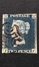 GB Queen Victoria 2d Blue SG.4 Used Black Maltese Cross 3/4 Margins VF picture