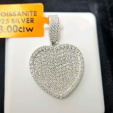 White Moissanite Heart Pendant 3.00 ctw 925 Sterling Silver Heart Shape picture