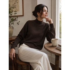 HM Edition Womens M 100% Wool Mock Neck Sweater Chocolate Minimalist Fine Knit picture