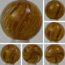 Handmade Orange Onionskin Lutz Marble 11/16 in, Good+, Germany, 1860-1920, S1329 picture