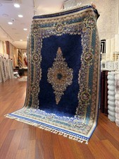 Turkish 100% Silk Rug 7x10 Navy Blue Gold Large Area Rug Floral Medallion Luxury picture