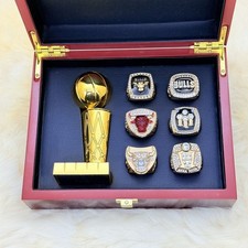Michael Jordan Chicago Bulls 6 Championship Rings Set & Trophy In Display Box picture