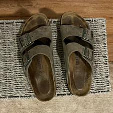 Birkenstock Arizona Gray Leather 2-Strap Buckle Slide Sandals US 9.5 picture