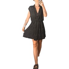 Knot Sisters Vista Dress Boho Romantic Dark Black Cream Speckled Dot Medium NWT picture
