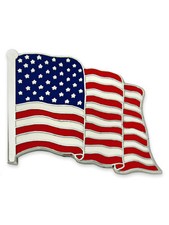 PinMart's Made in USA Waving American Flag Enamel Lapel Pin - Silver picture