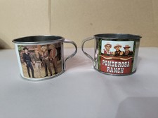 Vintage Bonanza TV Show Ponderosa Ranch Nevada Tin Metal Cup Hong Kong LOT of 2  picture