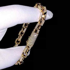 5.50Ct Round Cut Moissanite Men's Cuban Link Chain Bracelet 925 Sterling Silver picture