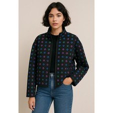 Carlisle Womens Jacket Sz 12 Black Multicolor Gourmet Hole Full Zip Modern Prep picture