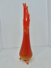 VINTAGE MCM L.E. SMITH BITTERSWEET 3 TOE SMOOTHIE SWUNG VASE 14” AMAZING MOUTH picture
