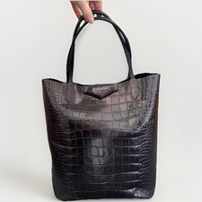 Givenchy Black Croc-Embossed Large Tote Bag Open Top, Silver Hardware, Zip Pouch picture