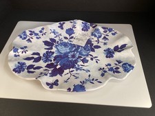 Shabby chic blue floral Large oval scalloped melamine platter picture