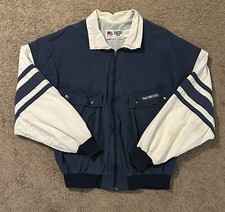 VTG Bomber Jacket MBA Monroe Auto Parts Racer Blue/White XL Made In USA picture