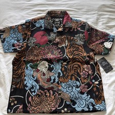 NWT REBEL VENGEANCE Japanese Koi Tiger Woven Tapestry Button Shirt Jacket Mens L picture