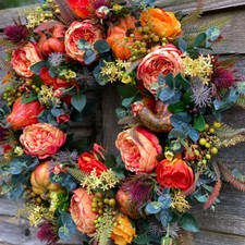 New Autumn Peony Halloween Pumpkin Wreath Home Decor picture