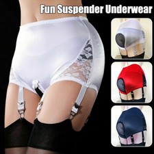  Vintage Open Crotch Silky Garter Panty Adjustable 6-Strap Suspender Garter Belt picture