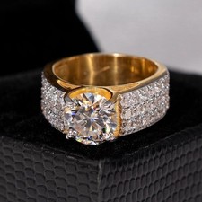Round Shape 4.70Cts. White Diamond Ring In Yellow Gold Finish - Tariffs Free picture