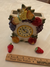 VINTAGE JAPAN TILSO CERAMIC 8” WALL POCKET VASE - Cuckoo clock  w/fruit picture