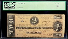 T-70 1864 Confederate States $2 Civil War CSA Obsolete Banknote Currency PCGS 50 picture