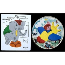 2 Vtg 1950s-60s Child's Puzzles Playskool Elephant Magnetic Teach-Tot Airplane picture