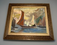 Vintage 1973 Alfred Tutt Madsen Maritime Oil Painting Framed 11x14 Sailboats picture