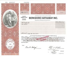 BERKSHIRE HATHAWAY INC. ORG stock certificate COPY of original document item #58 picture