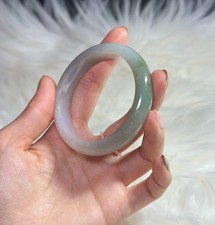 Green & White Burmese Jadeite Round Stone Bangle. Size 55.4 x 12.5 x 7.8 picture