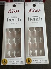 2x~Kiss SALON FRENCH 24 Nails Real Short Round Glossy French Tip Natural + White picture