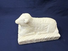 Antique 19th C American Folk Art Carved White Marble Lamp Sheep Figure Sculpture picture