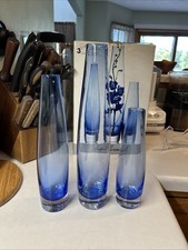 Vintage Luigi Bormioli Michelangelo Blue 3-Piece Vase Set NIB Italy Cobalt Glass picture