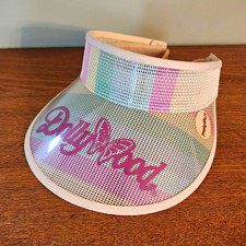RARE Vintage DollyWood Women's Mesh Visor  Striped Multicolor Pink Logo picture