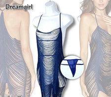 NWT Dreamgirl Blue Sexy Dress Drape Fringe Chemise & G-String Set mini lingerie picture