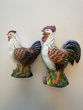 Vintage Italian Ceramic Hand Painted Rooster & Hen Sculpture picture
