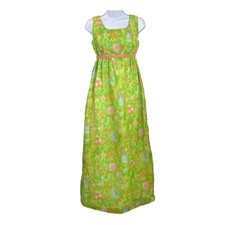 Vintage Green Floral Empire Waist Maxi Dress Mod 60s Pastel Cottagecore Fairy picture