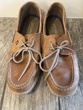 Sperry Top-Sider Men's Brown Leather Boat Shoes Lace-Up Rubber Outsole picture