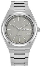 Citizen Men's Zenshin Day Date Window Silver Eco-Drive Watch 39MM AW0138-59A picture