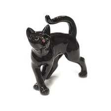 Northern Rose Cat Black Kitten-Home Decor Animal - Miniature Porcelain Figurine picture