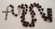 Vintage Italian Sterling Silver & Genuine Garnet Rosary Miraculous Medal 39.4g picture