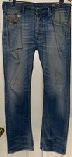 Diesel Jeans Mens 31 Blue Straight Leg Distressed Faded Denim Diesel Industry picture