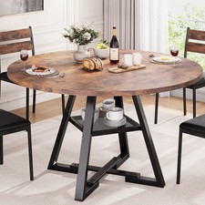Round Dining Table for 4 Kitchen Circle Dinner Pedestal Wood 46In Vintage picture