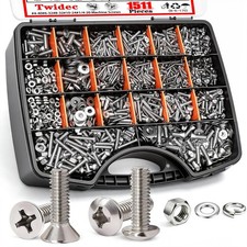 pc 304 Stainless Steel Machine Screws Nuts Bolts Washers Assortment Kit Case picture
