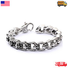 Men's Vintage Silver Skull Chain Stainless Steel Bracelet Heavy Punk Gothic picture