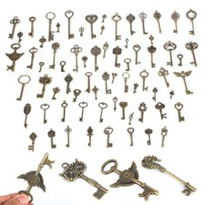 Vintage Aged 69-Piece Ornate Skeleton Key Necklace Pendant Set picture