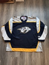 Vintage CCM Nashville Predators Hockey Jersey Mens Size 2XL Blue NHL Mustard Cat picture