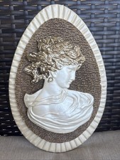 Vintage Mid Century Chalkware Classical Woman Cameo Wall Plaque MCM Decor Greco picture